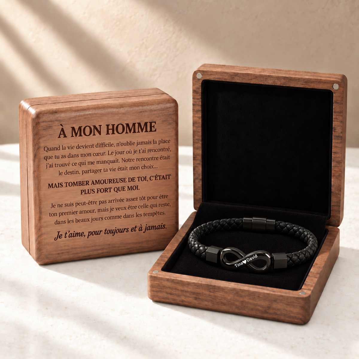 Bracelet cuir personnalisé noir
