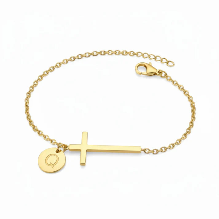 Bracelet Initiale Sacrée – Croix Personnalisée