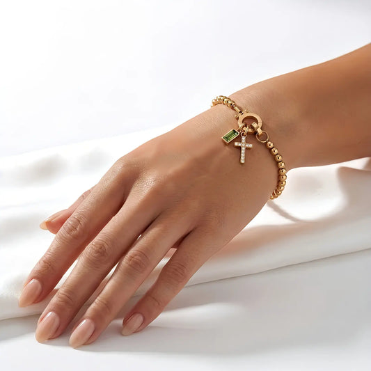 Mon Bracelet Croix & Pierre de Naissance Personnalisé