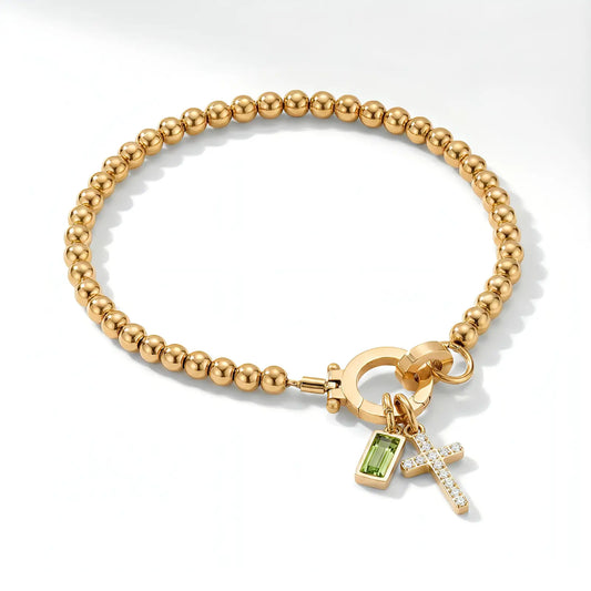 Mon Bracelet Croix & Pierre de Naissance Personnalisé