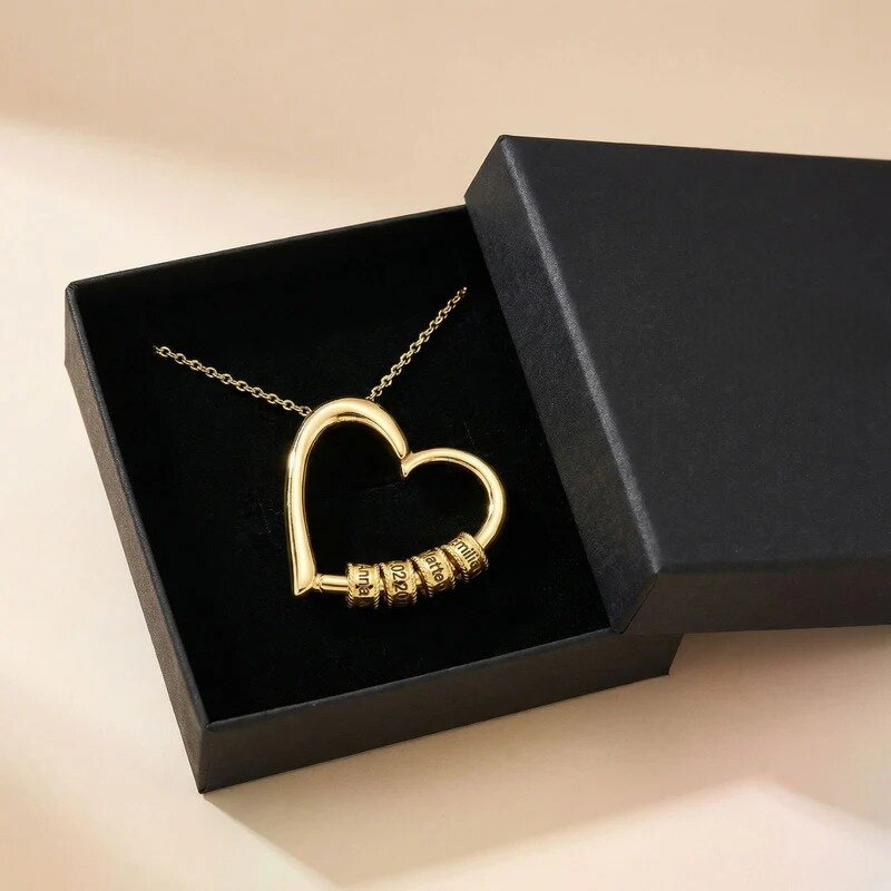Collier Cœur avec Anneaux Gravés