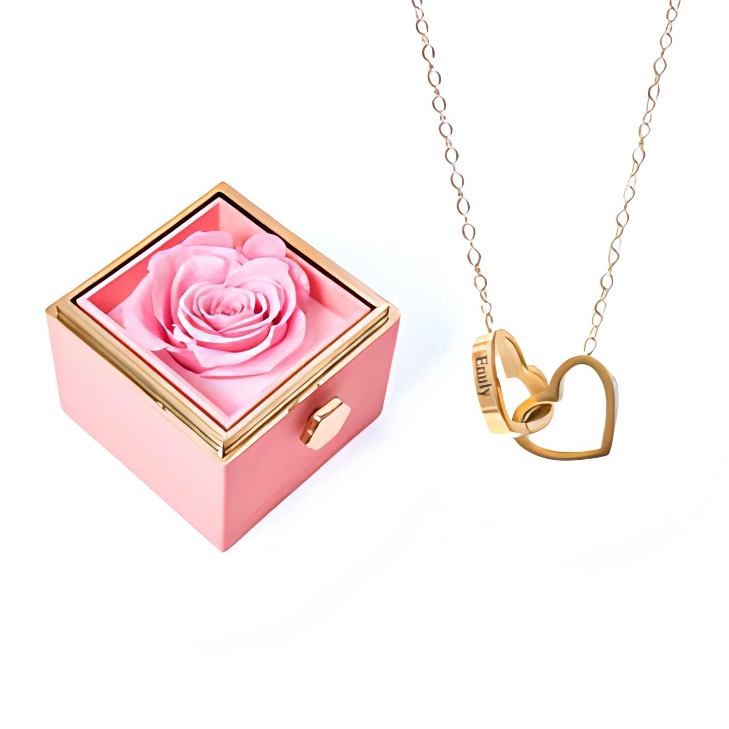 Coffret Rose Éternelle & Collier Personnalisé