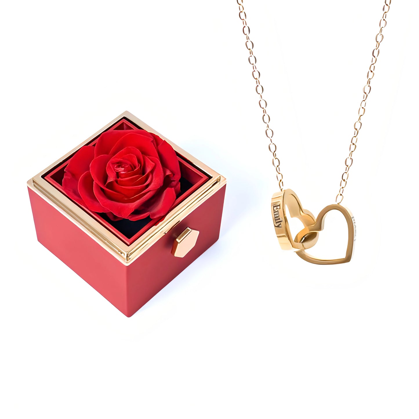 Coffret Rose Éternelle & Collier Personnalisé