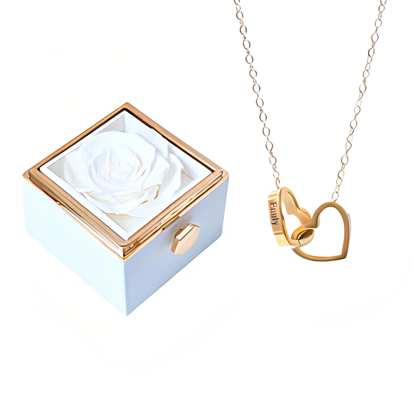 Coffret Rose Éternelle & Collier Personnalisé