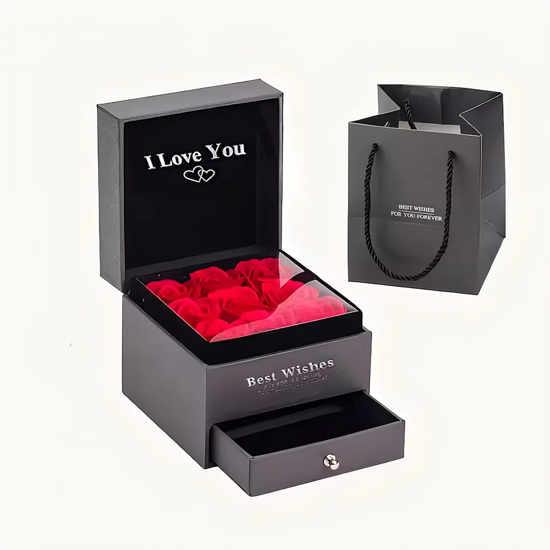 Coffret 9 Roses Préservées & Collier Fleur
