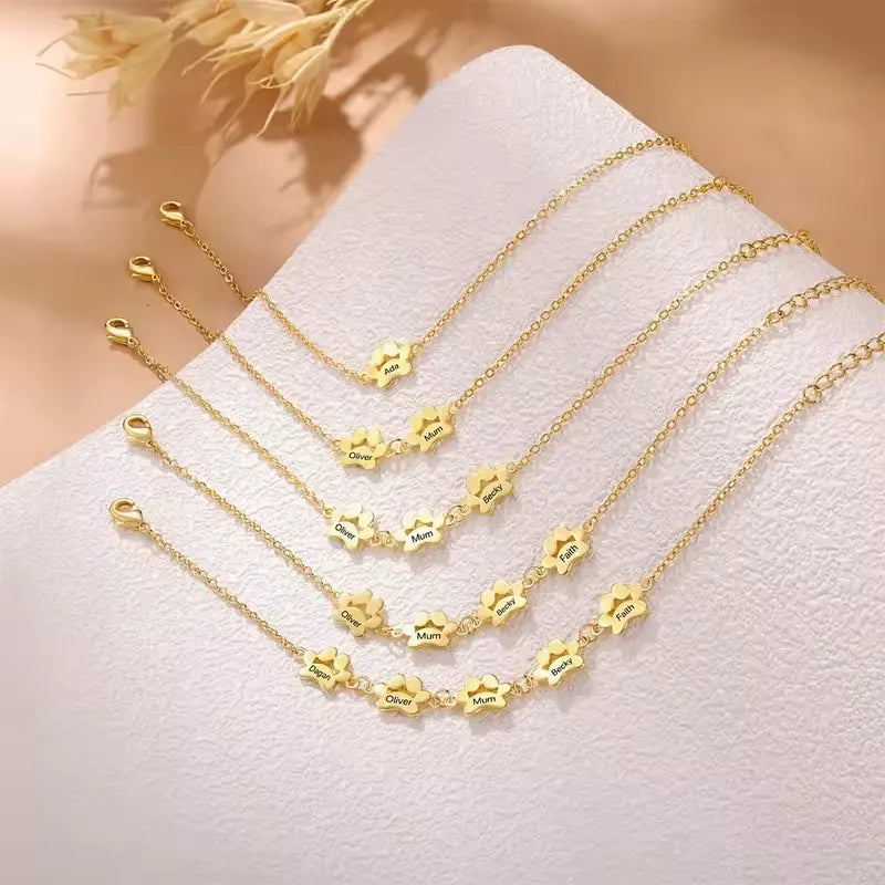 Bracelet Pattes Personnalisé, jusqu'à 8 prénoms