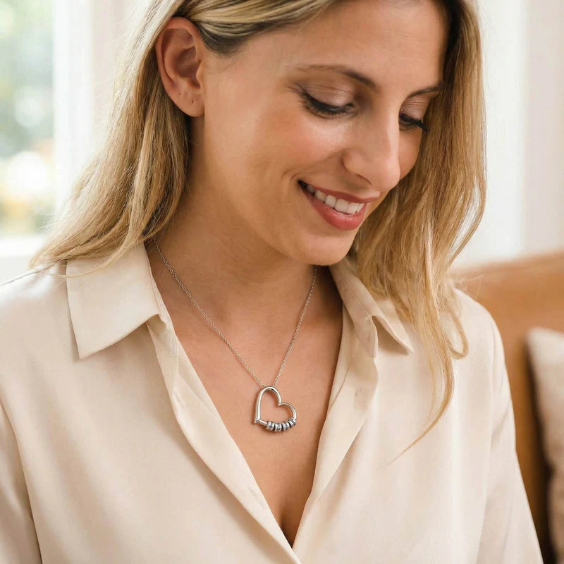 Collier Cœur avec Anneaux Gravés