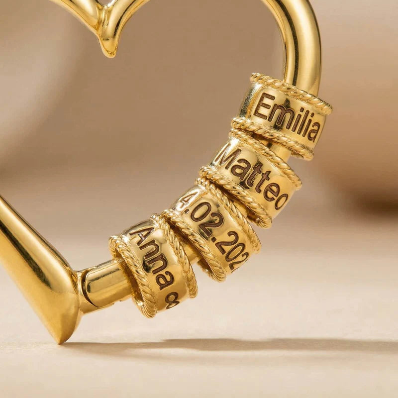Collier Cœur avec Anneaux Gravés
